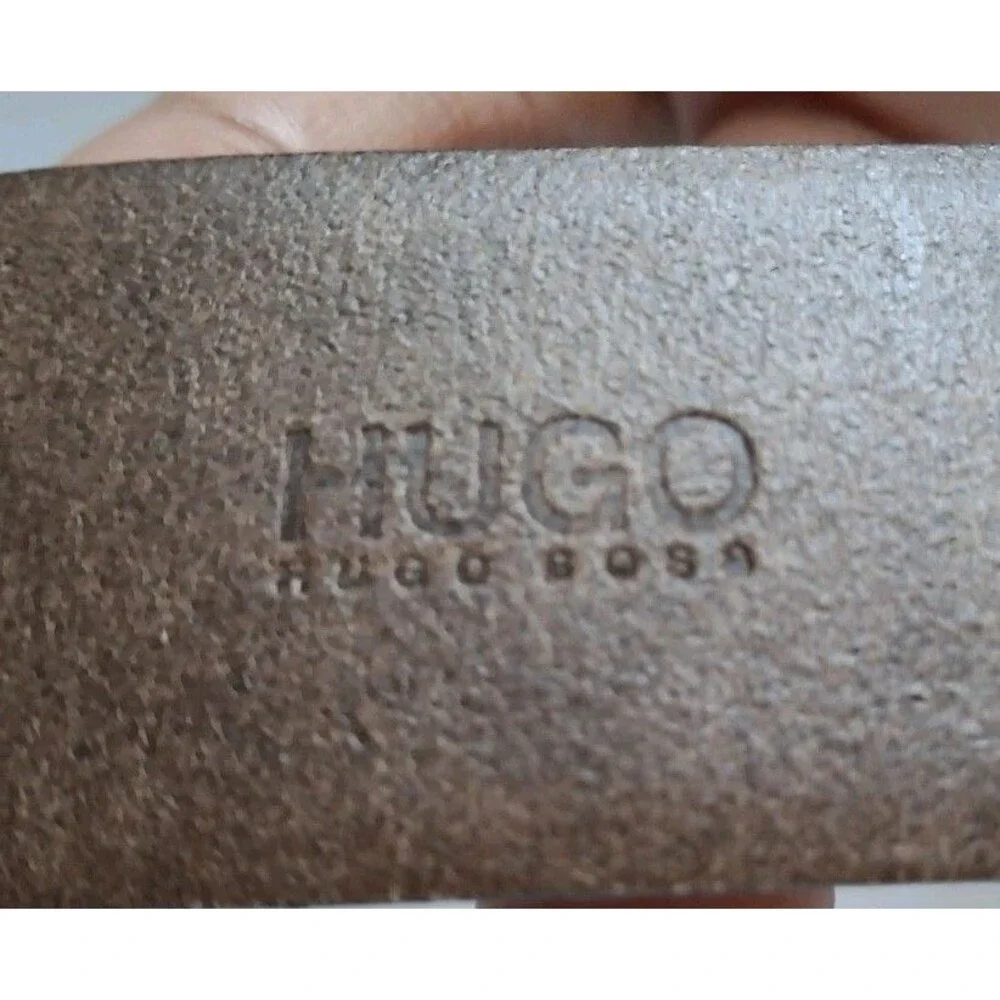 Hugo Boss Cow Skin Leather Belt Size 34 Brown Silver Buckle Dress Work Preppy